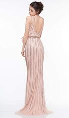 Colors Couture - J099 Embellished Deep V-neck Trumpet Dress