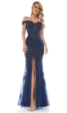 Colors Couture - J131 Off-Shoulder Embellished Trumpet Simple Prom Dress - Silhouette Dresses