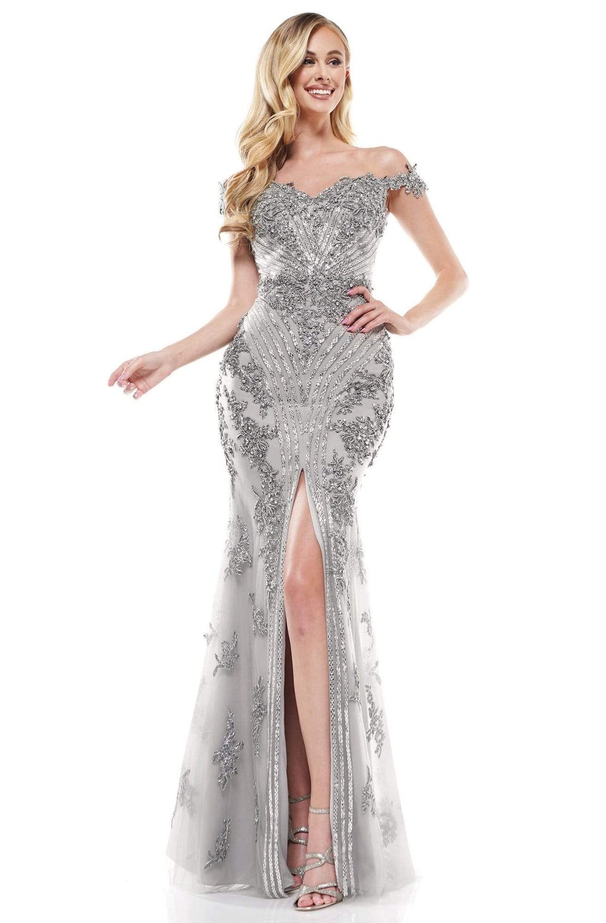 Colors Couture - J131 Off-Shoulder Embellished Trumpet Simple Prom Dress - view 5