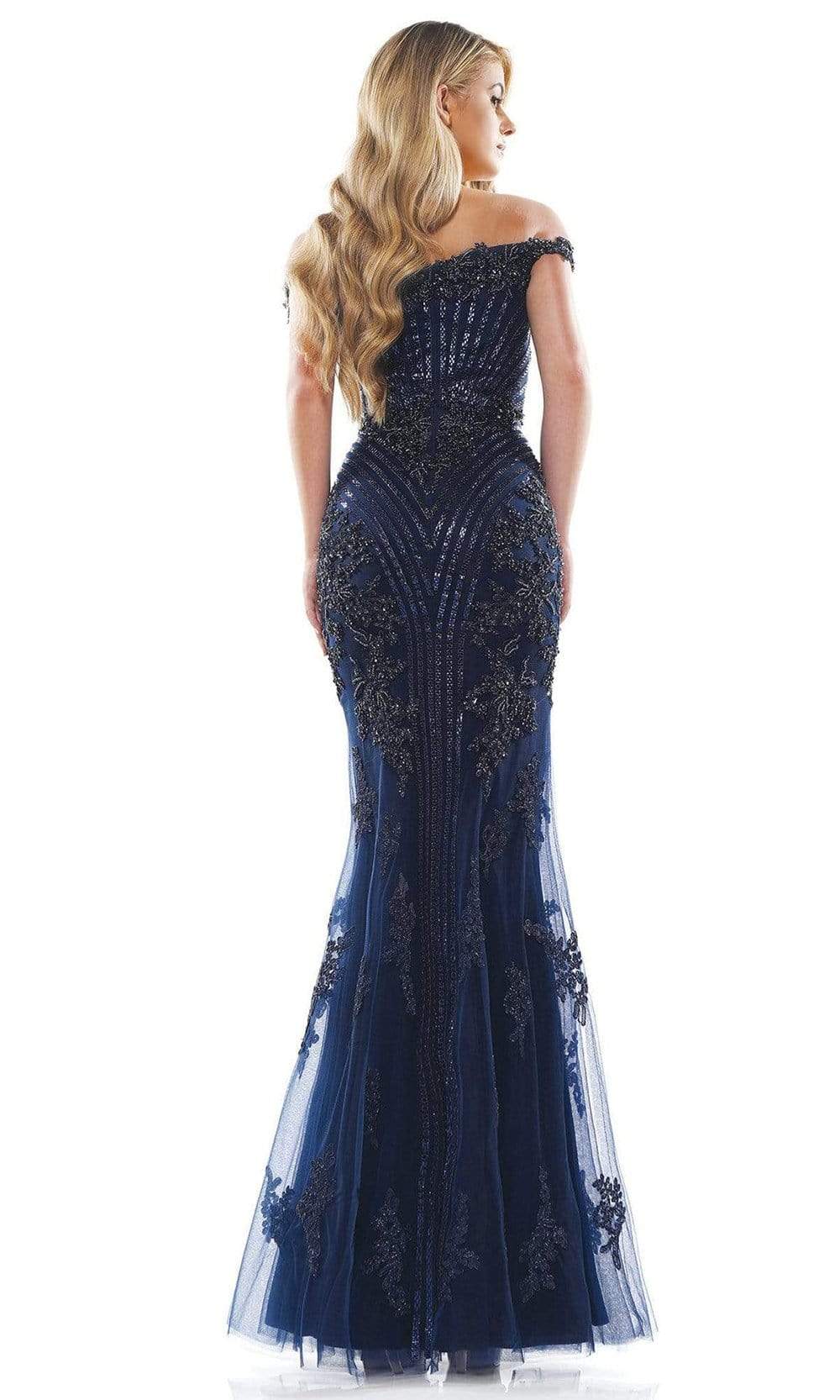 Colors Couture - J131 Off-Shoulder Embellished Trumpet Simple Prom Dress - back view