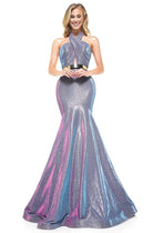 Colors Dress - 2287 Shiny Crossed Neckline Trumpet Dress