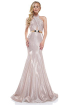 Colors Dress - 2287 Shiny Crossed Neckline Trumpet Dress