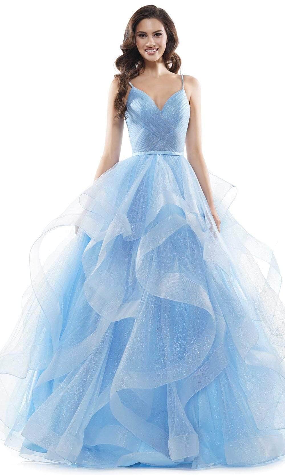 Colors Dress 2381 - Glitter Mesh V Neck Ballgown - Silhouette Dresses