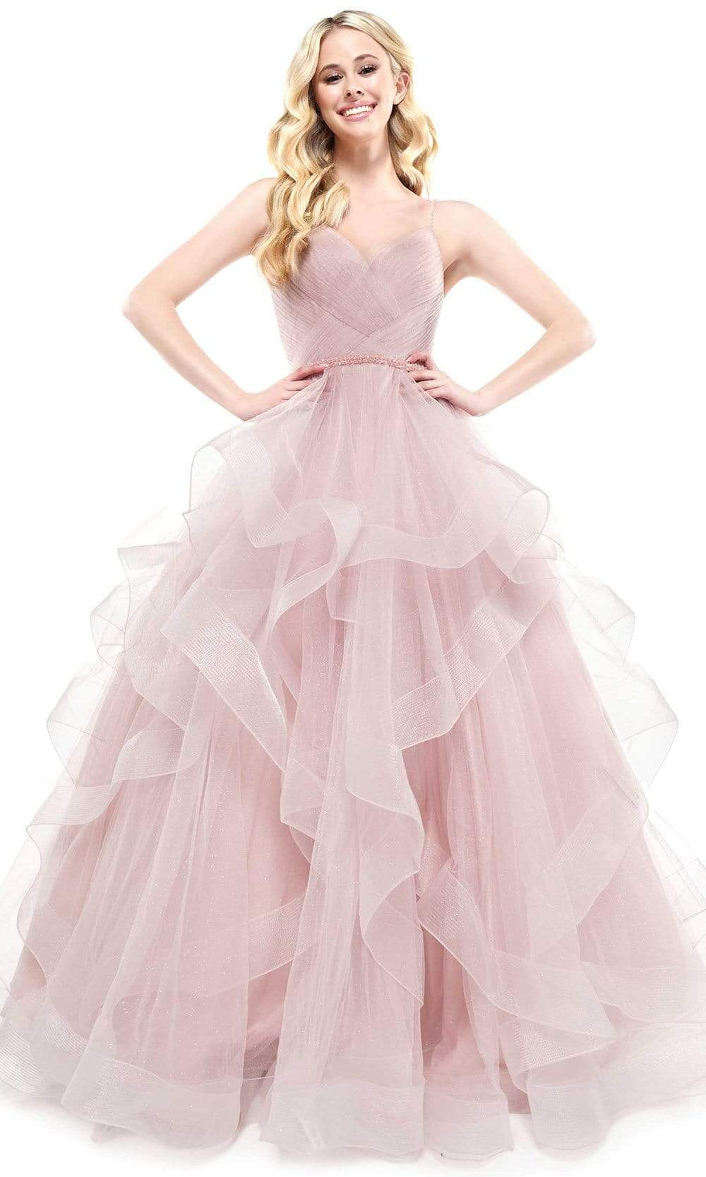 Colors Dress - 2381 V Neck Glitter Mesh Ballgown - Silhouette Dresses