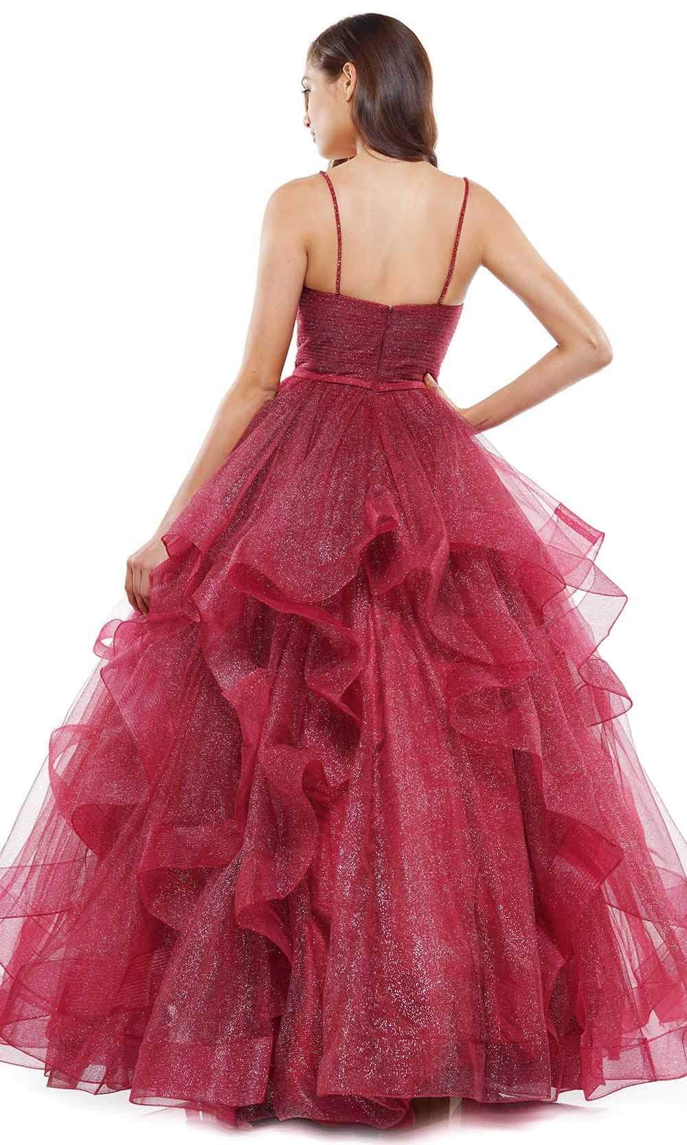 Colors Dress - 2381 V Neck Glitter Mesh Ballgown - view 6