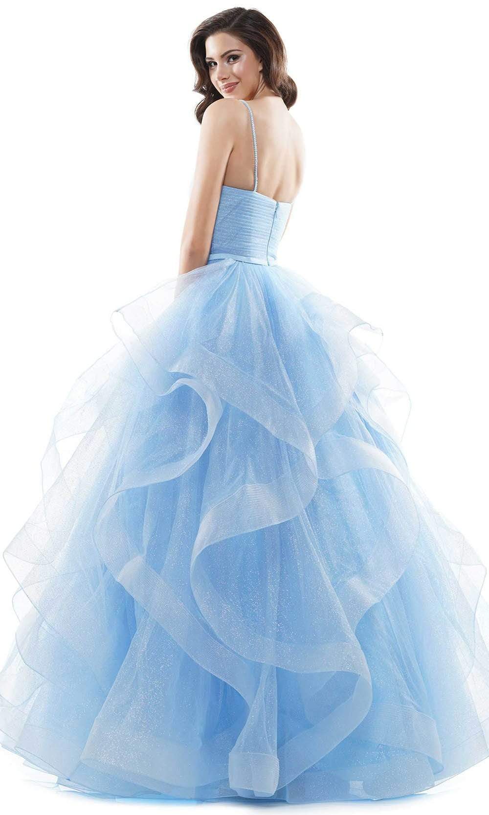 Colors Dress - 2381 V Neck Glitter Mesh Ballgown - view 4
