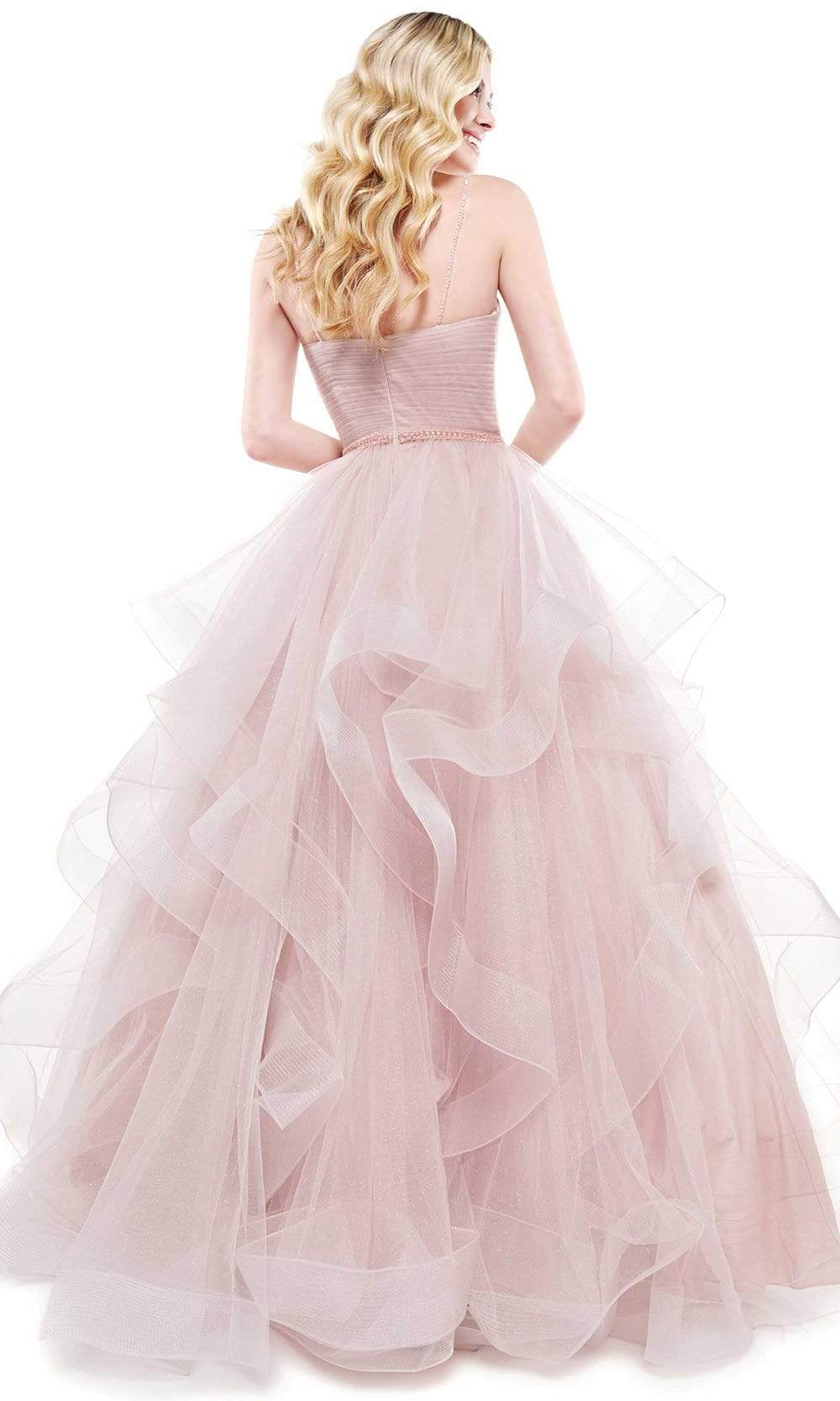 Colors Dress - 2381 V Neck Glitter Mesh Ballgown - back view