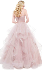 Colors Dress - 2381 V Neck Glitter Mesh Ballgown - back view