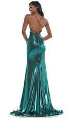 Colors Dress - 2635 V-Neck Metallic Jersey Gown