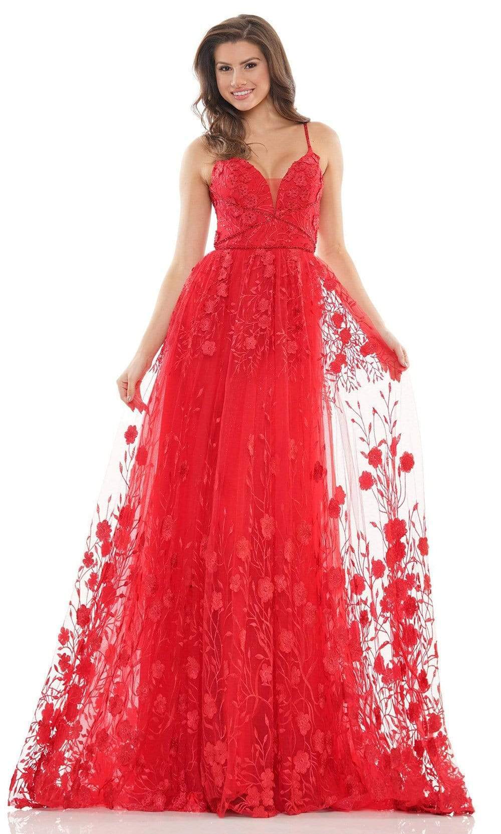Colors Dress - 2726 Embroidered V-Neck A-Line Dress - Silhouette Dresses