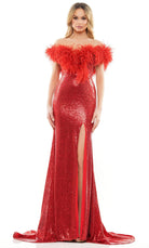 Colors Dress 2850 - Feathered Neck Sequined Dress