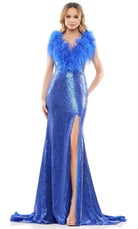 Colors Dress 2850 - Feathered Neck Sequined Dress