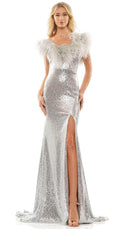 Colors Dress 2850 - Feathered Neck Sequined Dress
