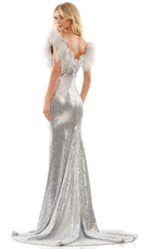 Colors Dress 2850 - Feathered Neck Sequined Dress