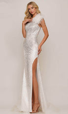 Colors Dress 2916 - Feather Off Shoulder Prom Gown
