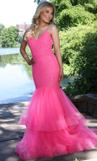 Colors Dress 2978 - Sequined V-Neck Tiered Prom Gown