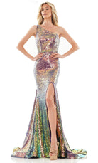 Colors Dress 2984 - Sequined Asymmetrical Prom Dress