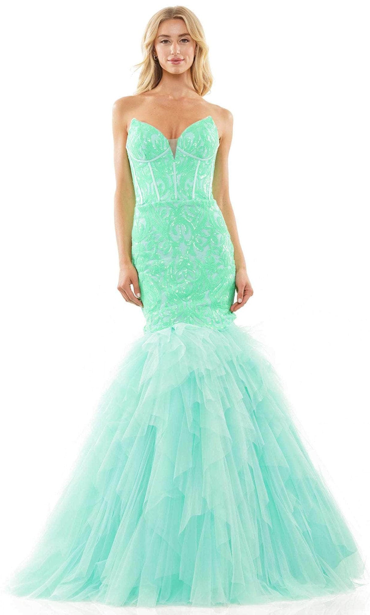 Colors Dress 2985 - Sequin Bustier Prom Gown