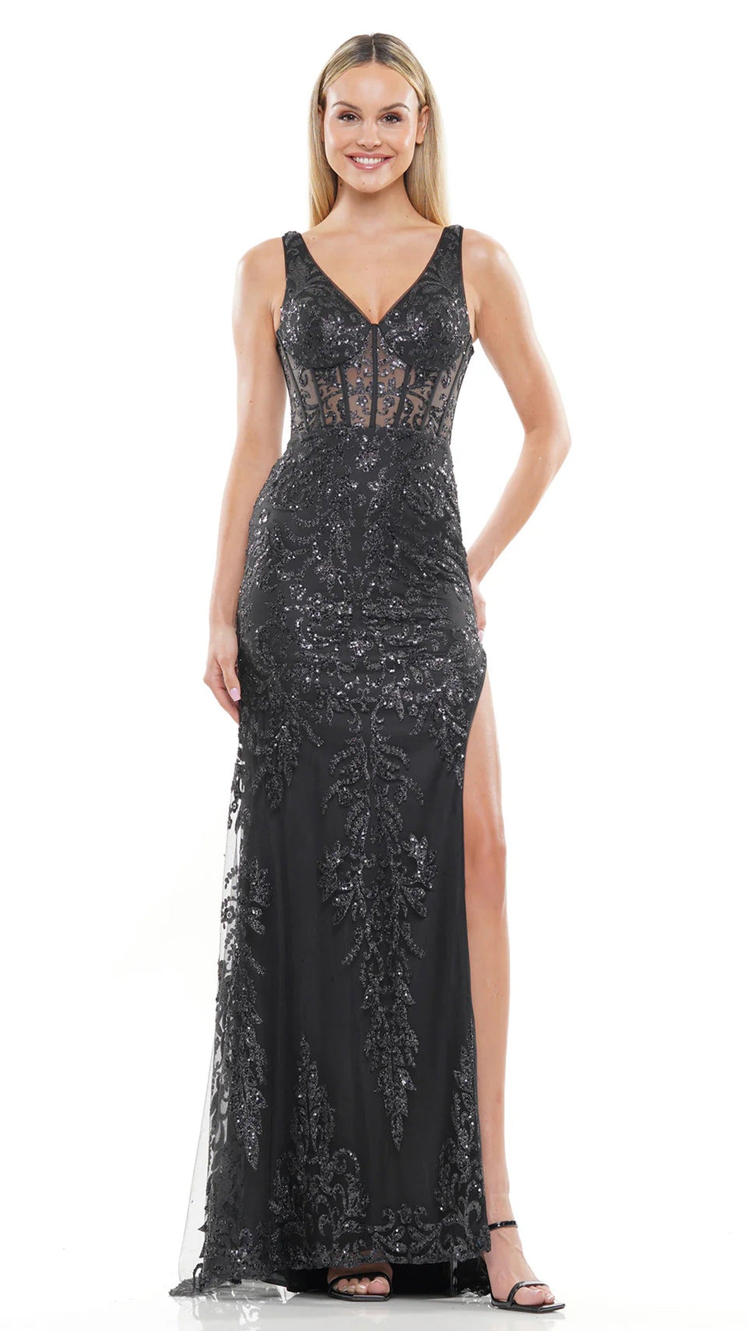Colors Dress 2990 - V-neck Corset Bodice Prom Dress