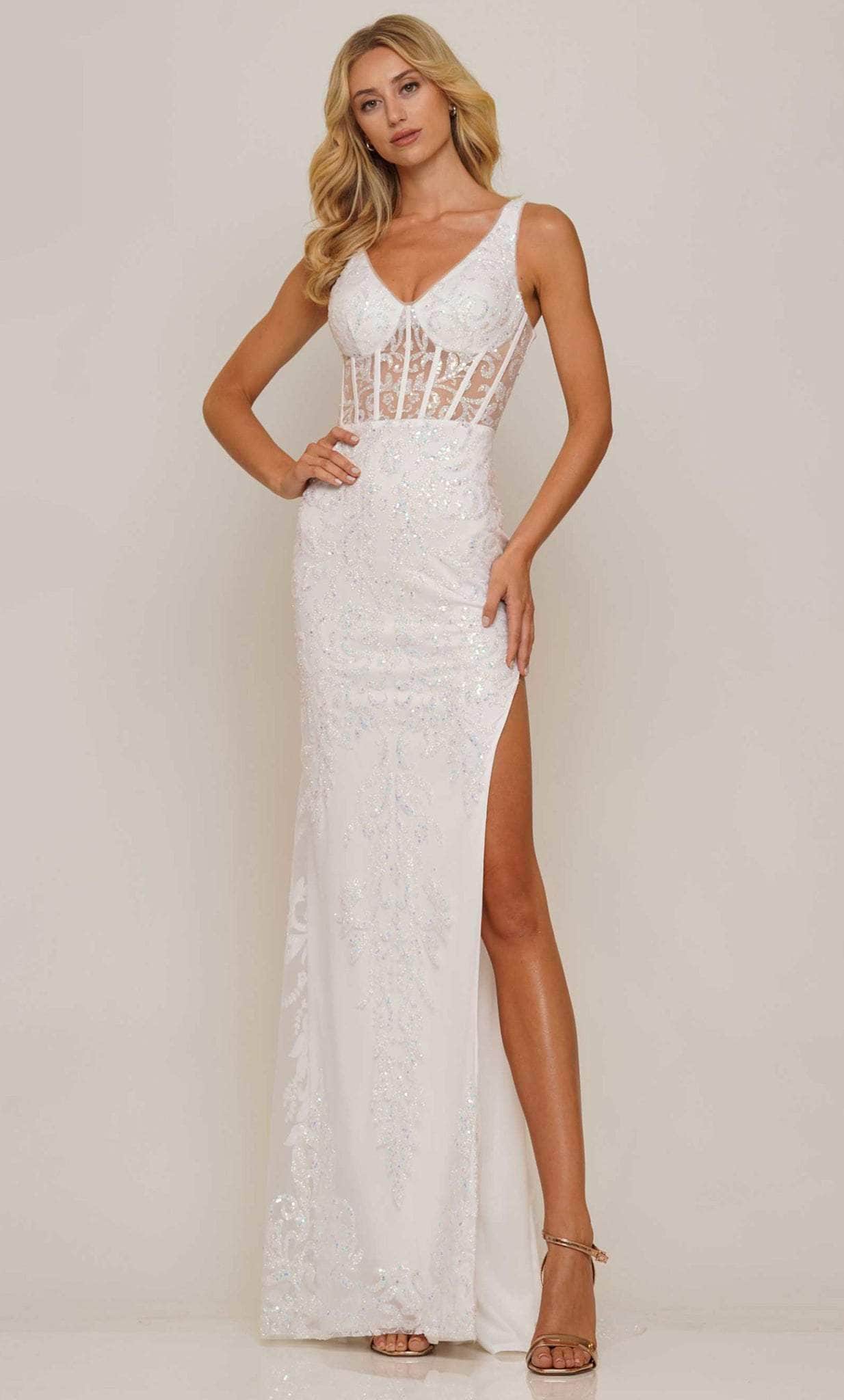 Colors Dress 2990 - V-neck Corset Bodice Prom Dress - Silhouette Dresses