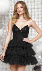 Colors Dress 3346 - Sequin Embroidered V-Neck Cocktail Dress - Silhouette Dresses