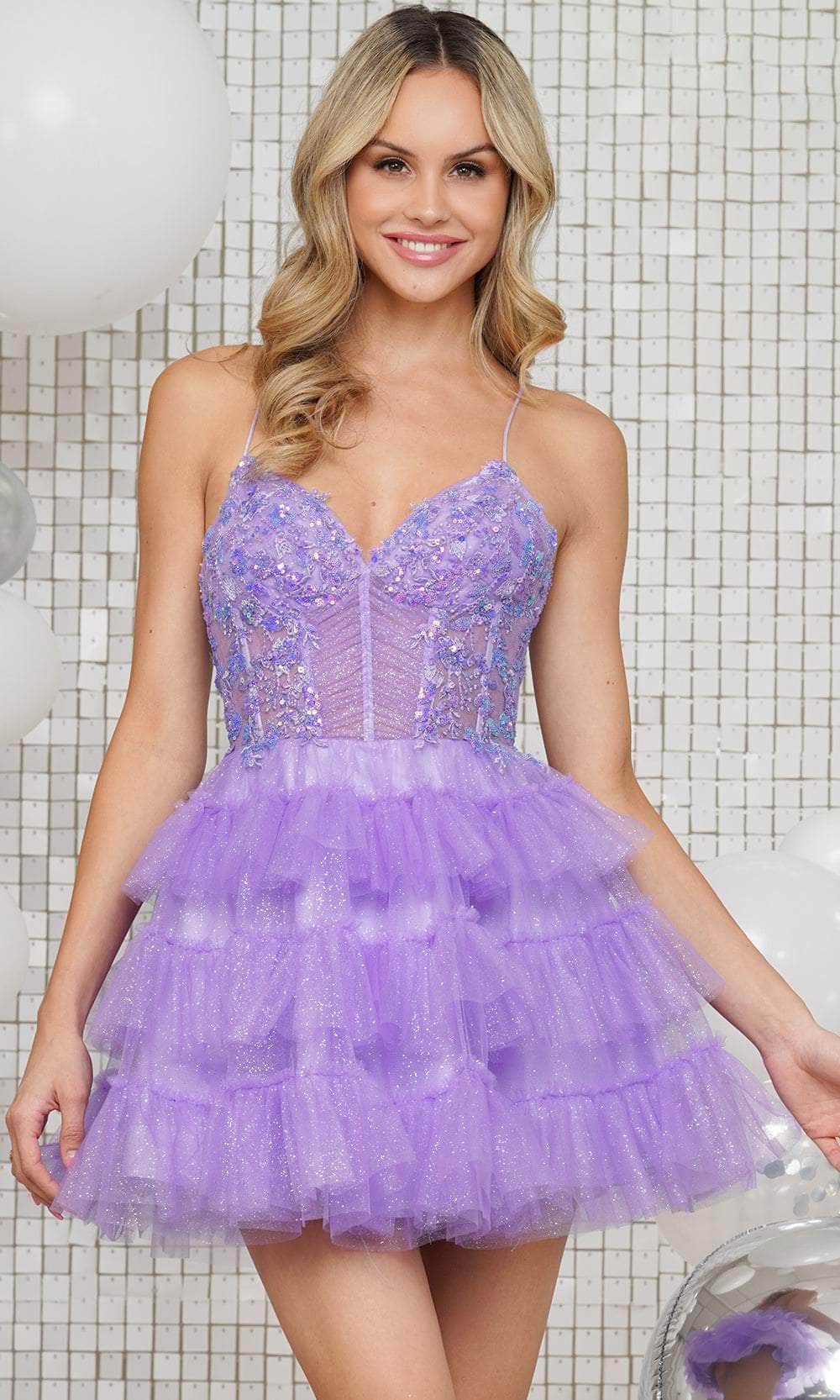 Colors Dress 3346 - Sequin Embroidered V-Neck Cocktail Dress - back view