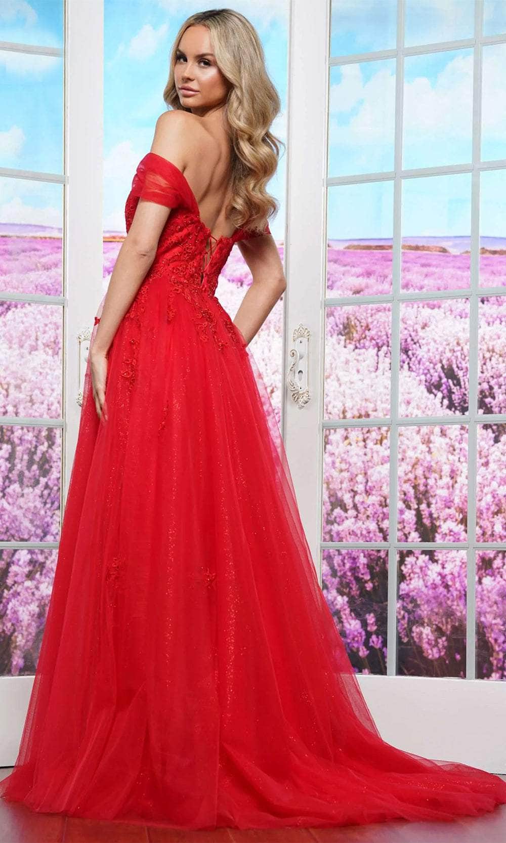 Colors Dress 3474 - High Slit Applique Prom Dress - detail view