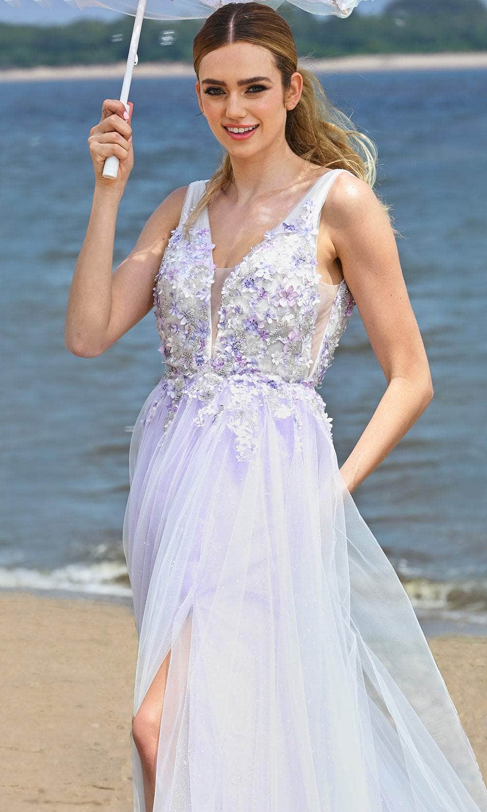 Colors Dress 3499 - Floral Applique Sleeveless Prom Dress - detail view