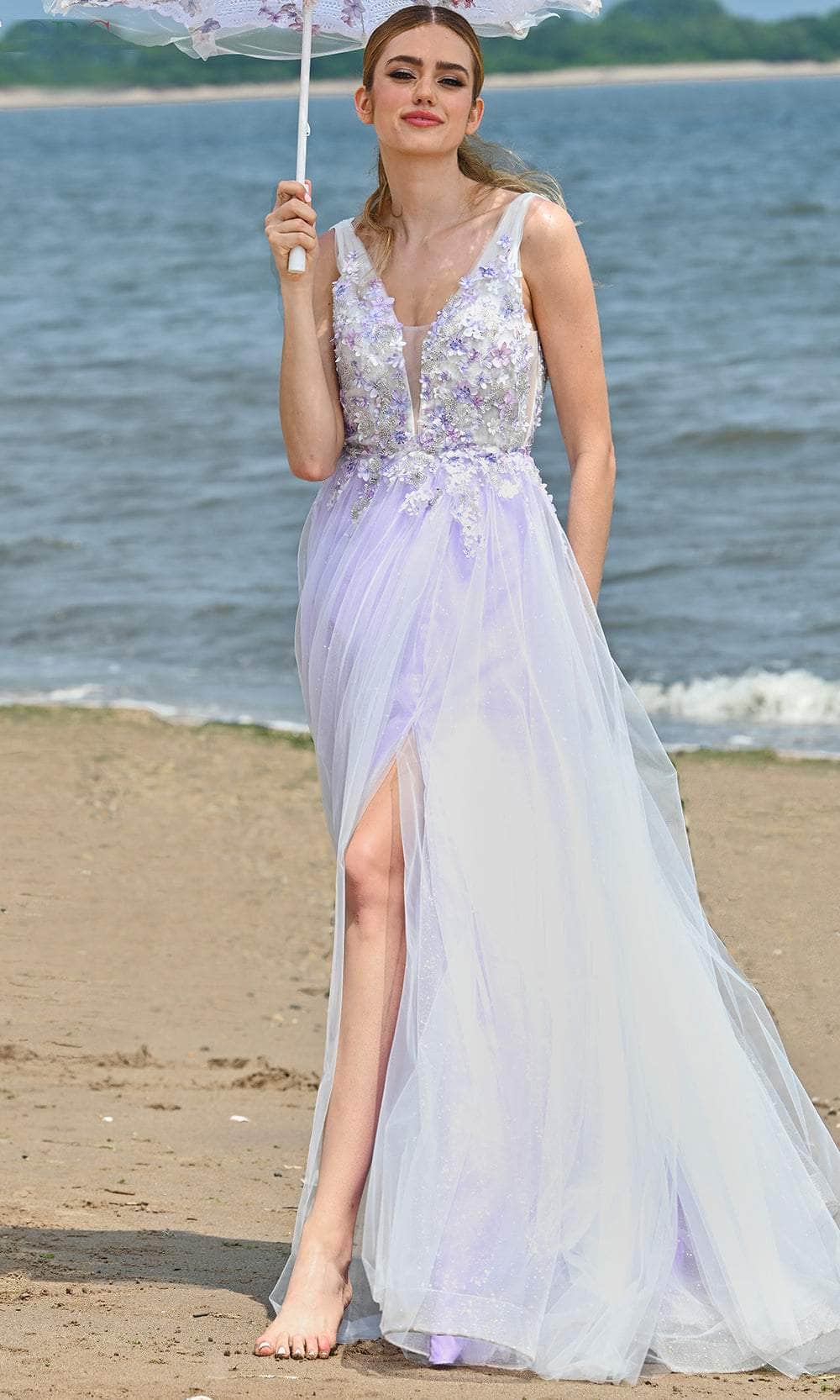 Colors Dress 3499 - Floral Applique Sleeveless Prom Dress - view 4