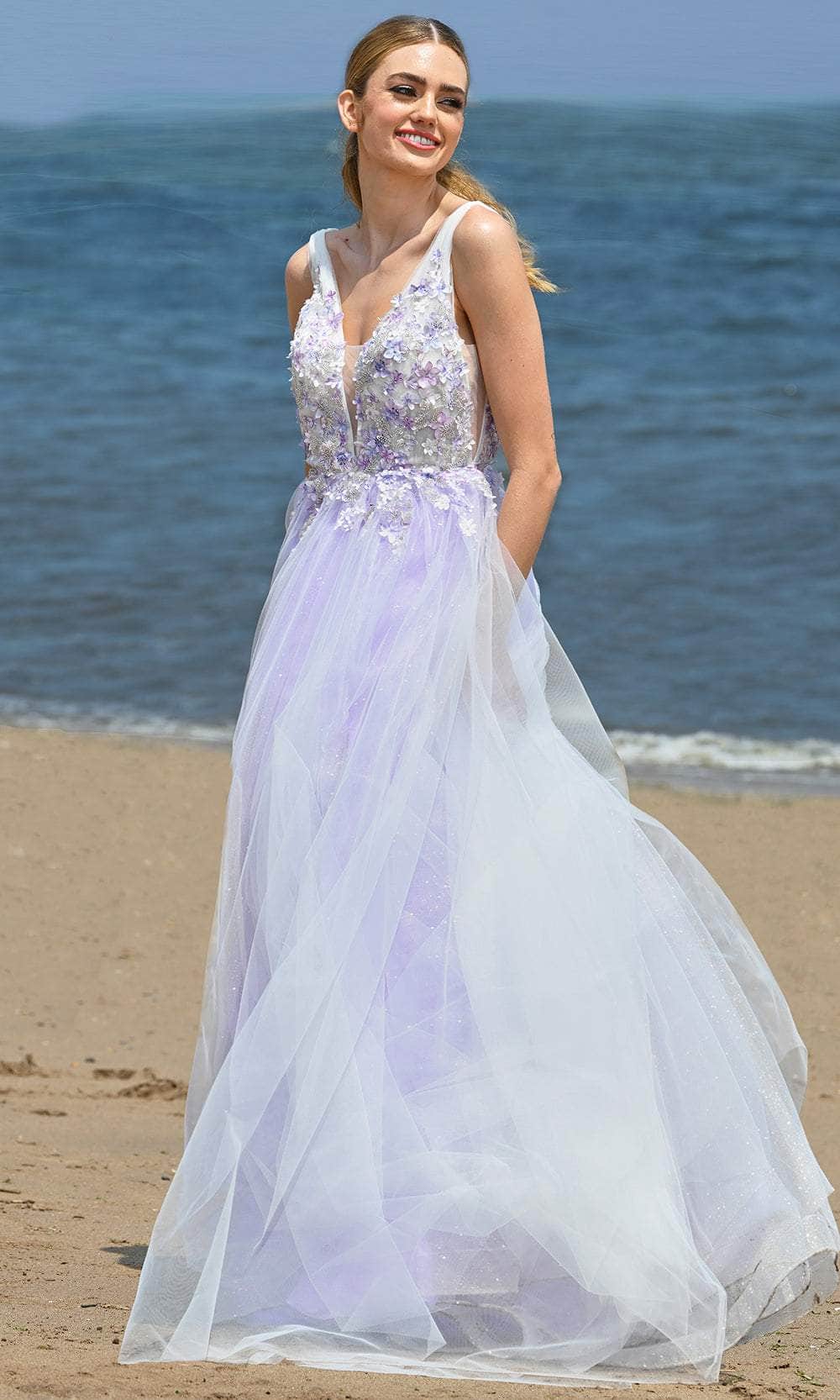 Colors Dress 3499 - Floral Applique Sleeveless Prom Dress - view 6