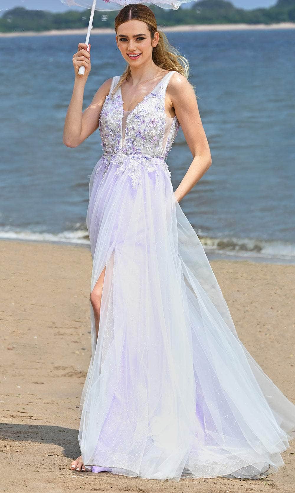 Colors Dress 3499 - Floral Applique Sleeveless Prom Dress - back view