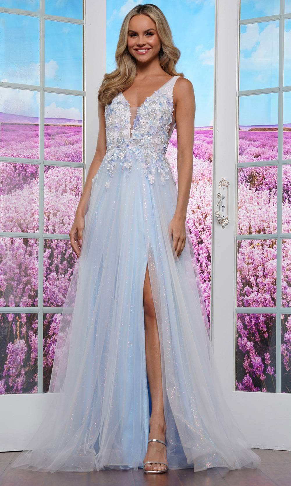 Colors Dress 3499 - Floral Applique Sleeveless Prom Dress - Silhouette Dresses