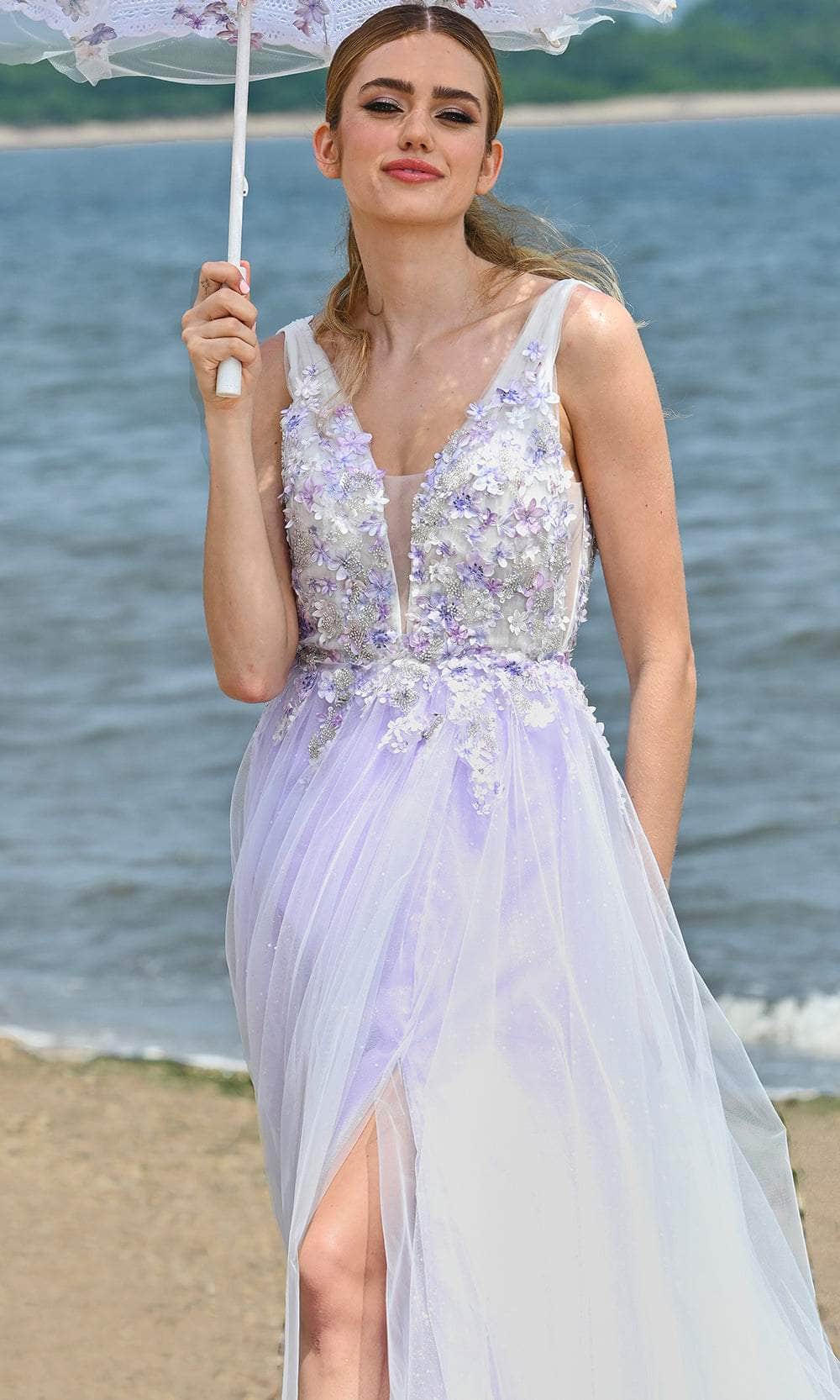 Colors Dress 3499 - Floral Applique Sleeveless Prom Dress - view 5