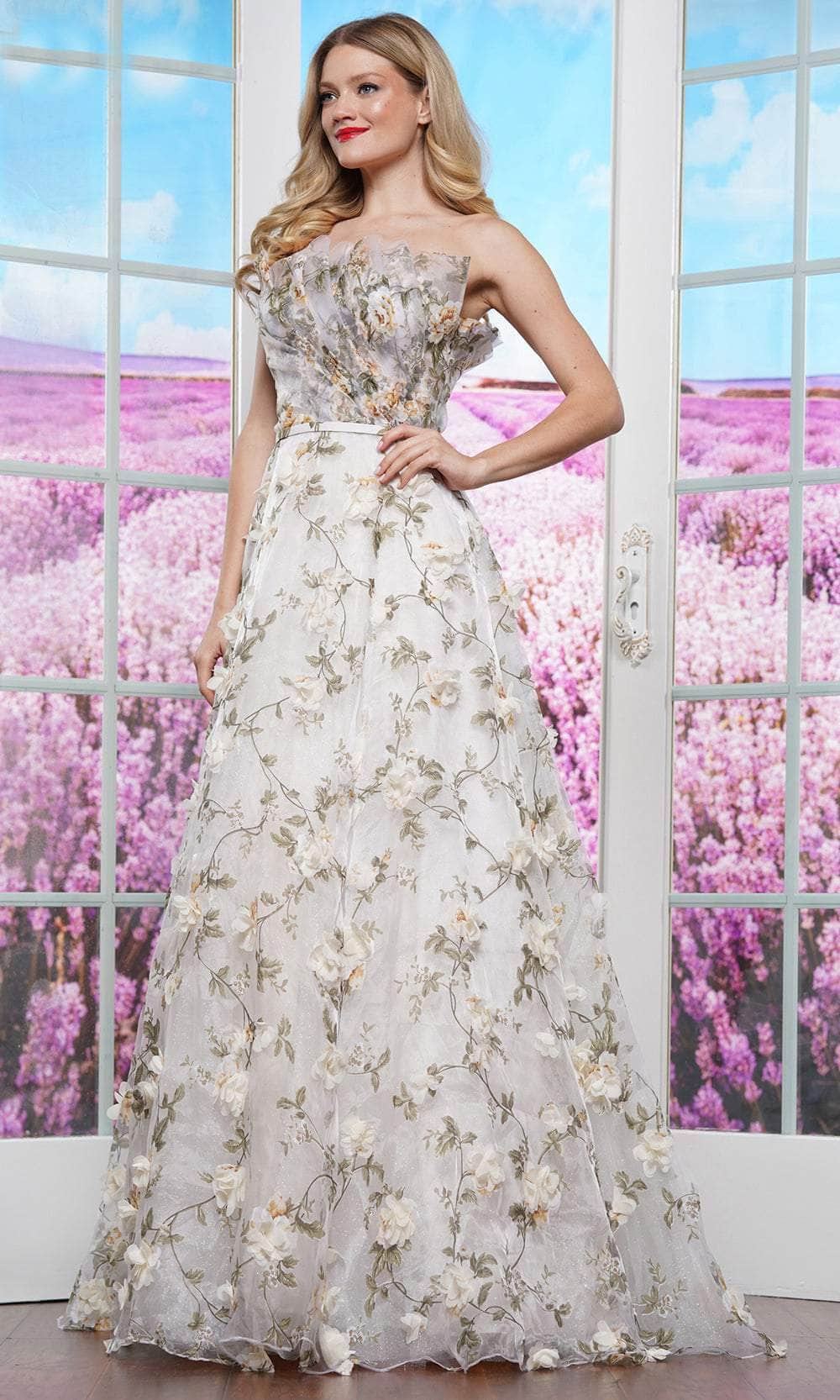 Colors Dress 3502 - Strapless Neck 3D Floral Ballgown - Silhouette Dresses