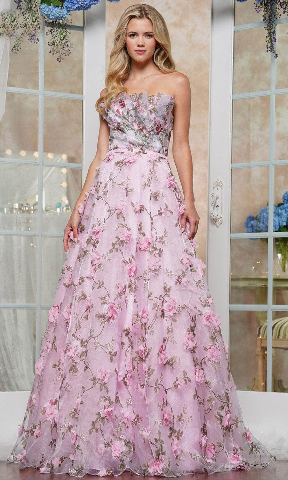 Colors Dress 3502 - Strapless Neck 3D Floral Ballgown - view 5