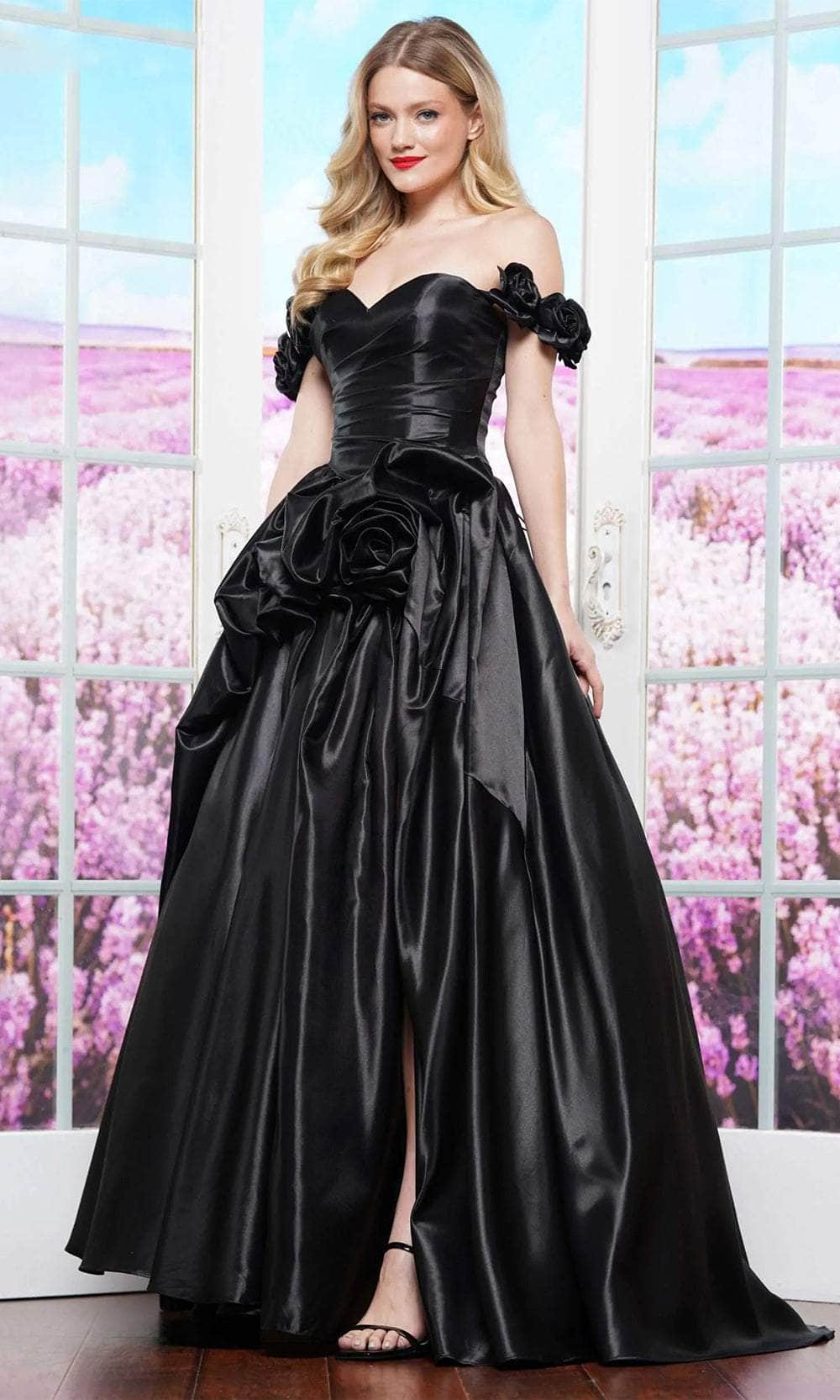 Colors Dress 3521 - Rosette Off Shoulder Prom Dress - Silhouette Dresses