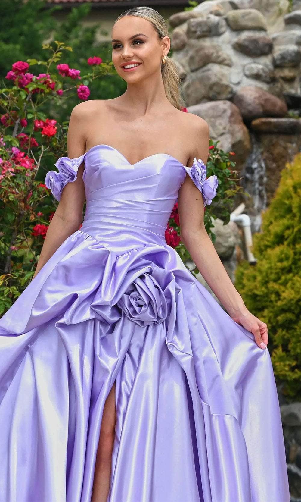 Colors Dress 3521 - Rosette Off Shoulder Prom Dress - view 9