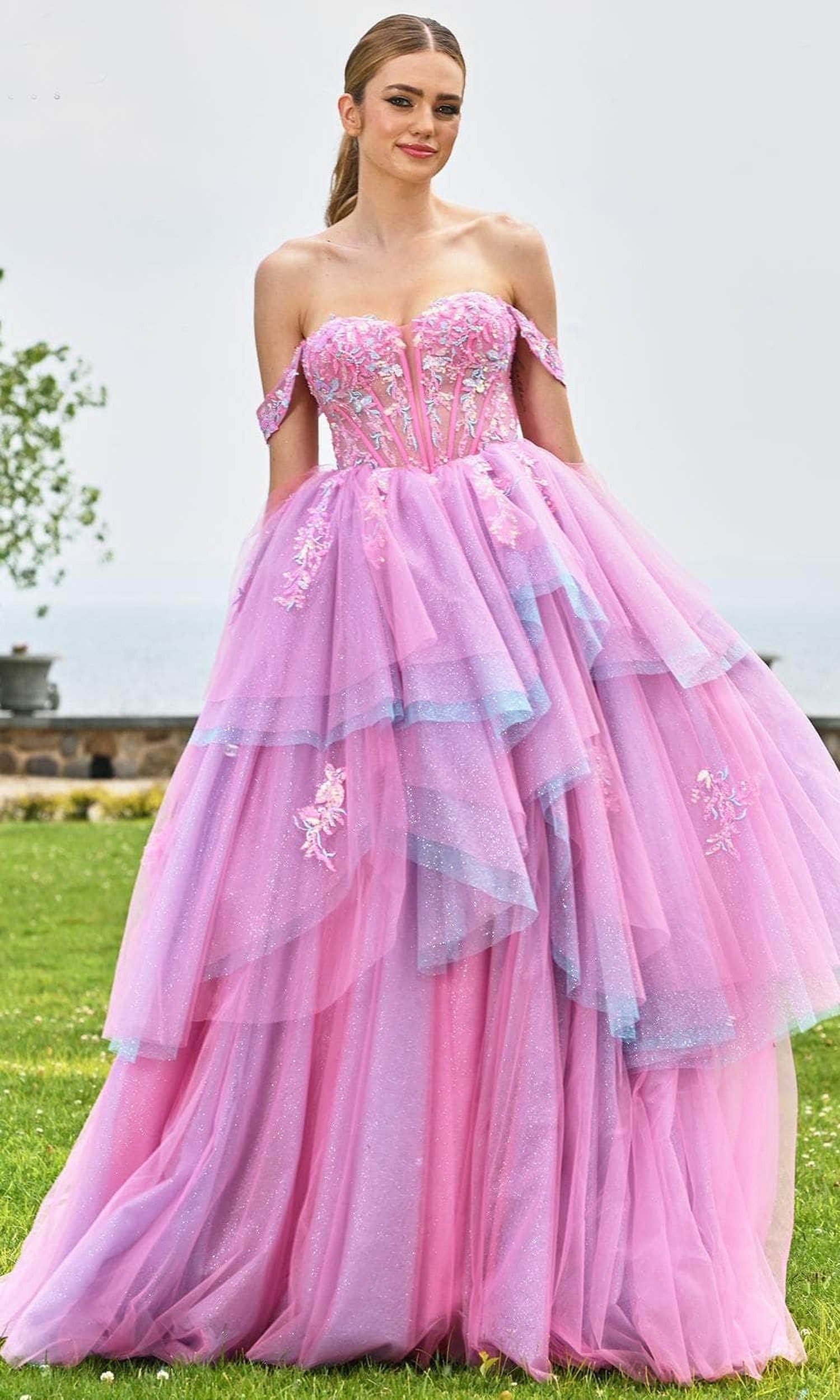 Colors Dress 3534 - Sweetheart Ruffle Layered Ballgown