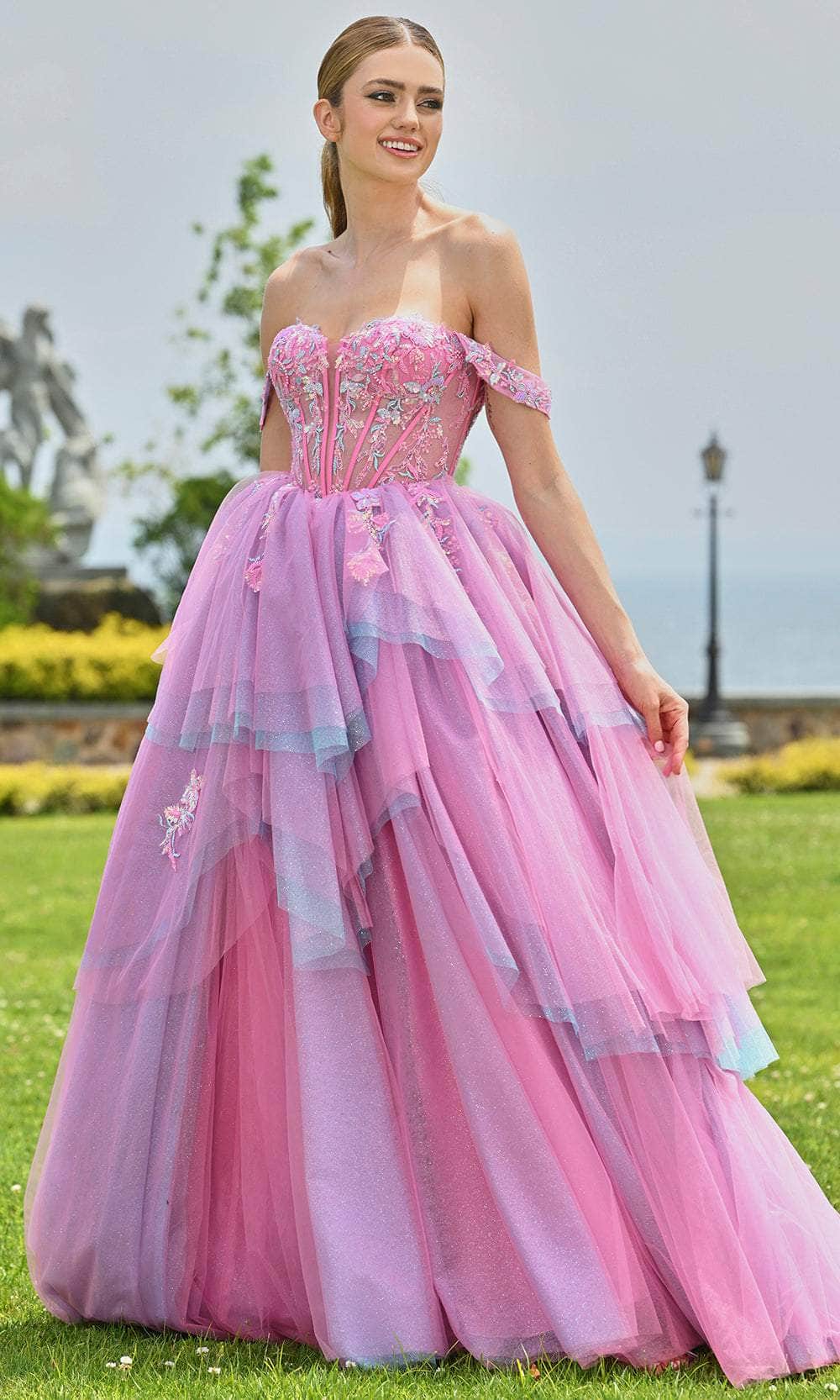 Colors Dress 3534 - Sweetheart Ruffle Layered Ballgown - back view