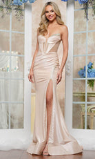 Colors Dress 3562 - Beaded Accent Plunging V-Neck Prom Gown - Silhouette Dresses