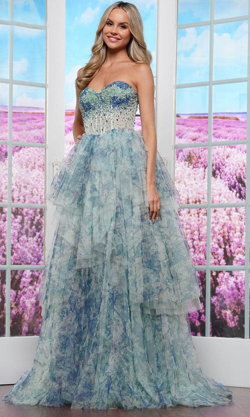 Colors Dress 3572 - Beaded Sweetheart Floral Print Ballgown - detail view