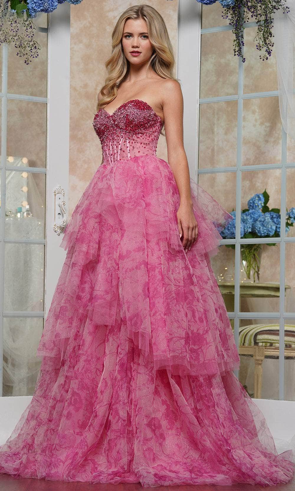 Colors Dress 3572 - Beaded Sweetheart Floral Print Ballgown - Silhouette Dresses