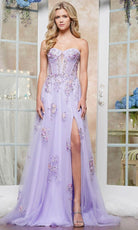 Colors Dress 3575 - Floral Embroidered Tulle A-Line Prom Gown