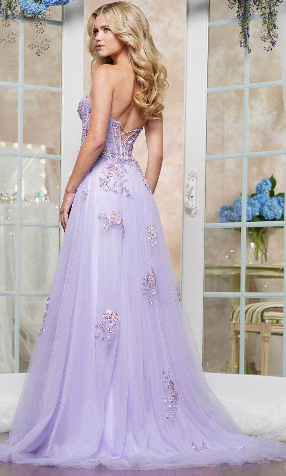Colors Dress 3575 - Floral Embroidered Tulle A-Line Prom Gown - back view
