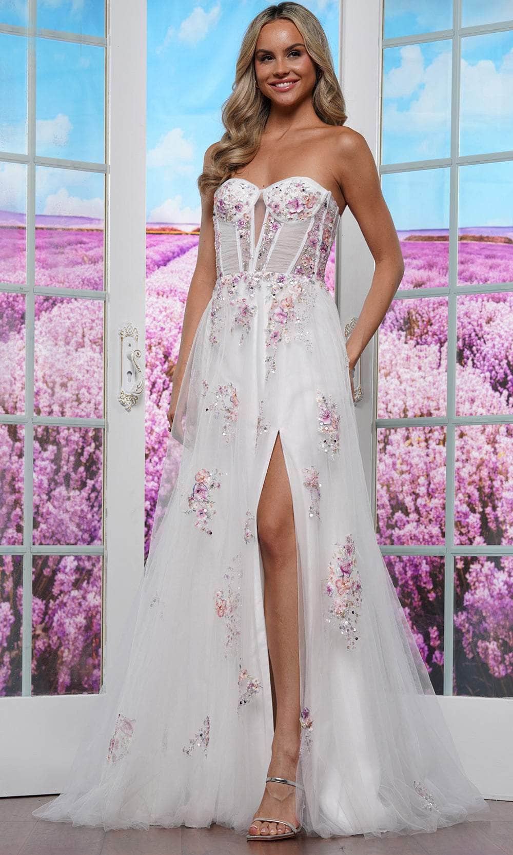 Colors Dress 3575 - Floral Embroidered Tulle A-Line Prom Gown - detail view