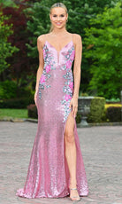 Colors Dress 3576 - Floral Sequin Sheer Insert Prom Gown