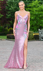 Colors Dress 3576 - Floral Sequin Sheer Insert Prom Gown