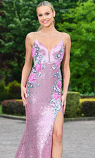 Colors Dress 3576 - Floral Sequin Sheer Insert Prom Gown