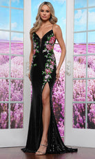 Colors Dress 3576 - Floral Sequin Sheer Insert Prom Gown