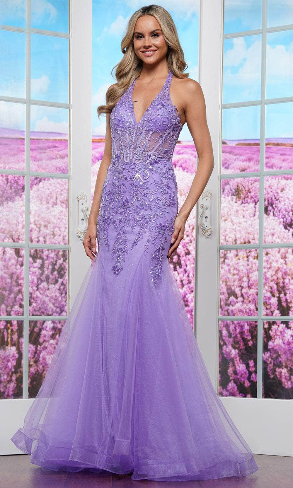 Colors Dress 3590 - Halter Neck Beaded Applique Prom Gown